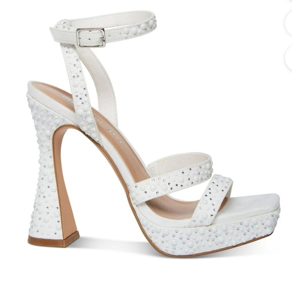 Madden Girl Zanee Womens Embellished Platform Heels, Color-Off White, Size 9.5M - Picture 2 of 6